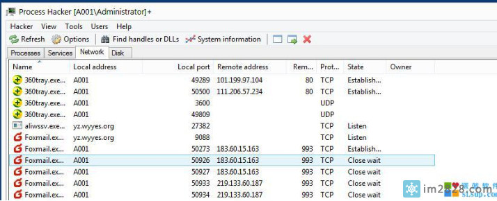 Processhacker 绿色的进程,磁盘读写,网络状况,窗口归属